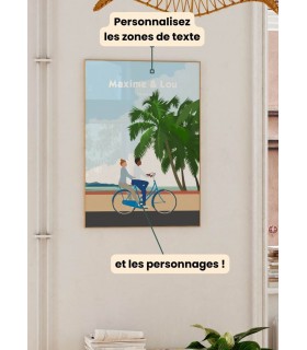 Affiche couple à vélo personnalisable