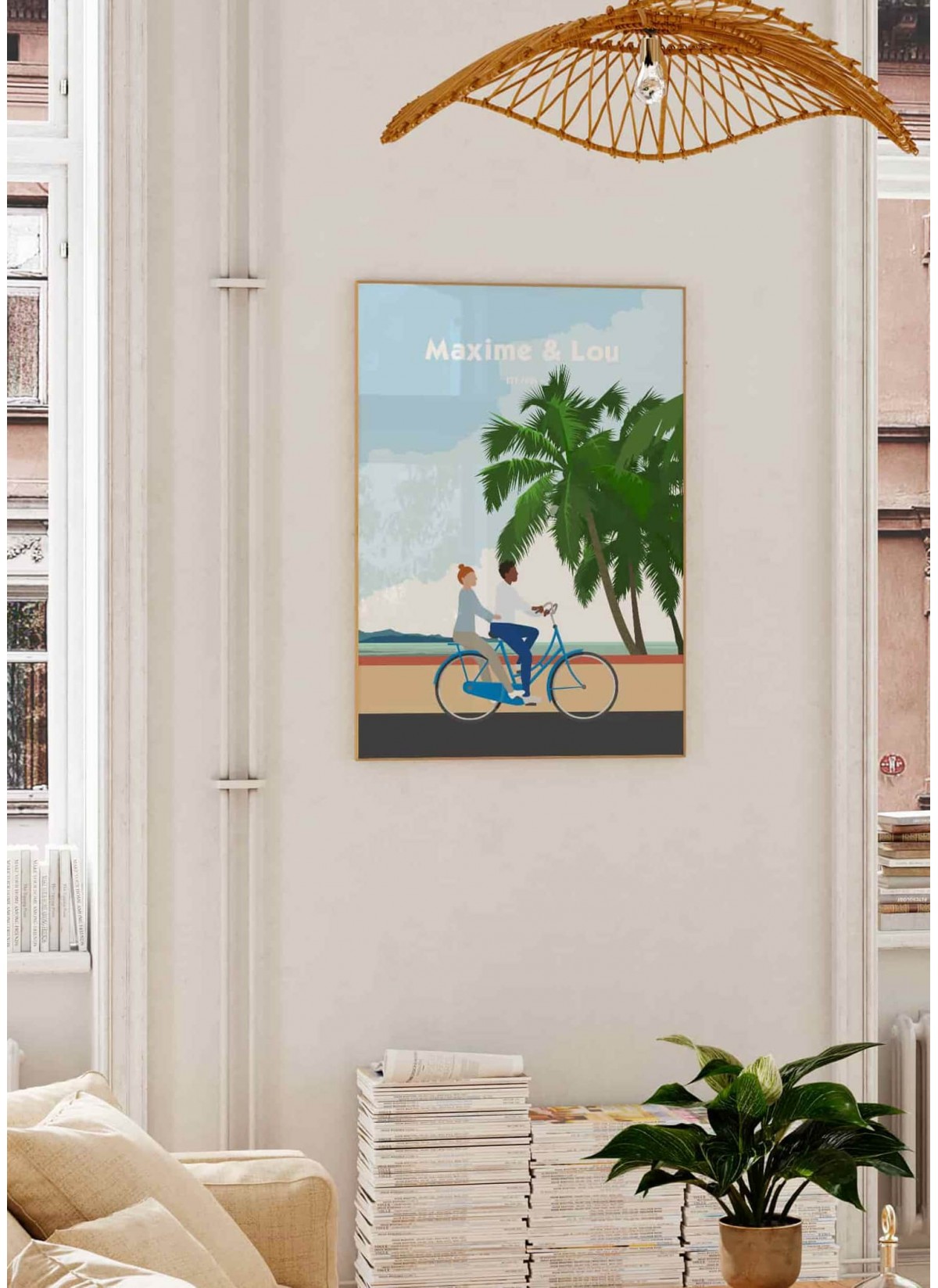 Affiche Personnalisée de Couple sur Vélo Vintage | L’AFFICHERIE