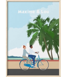 Affiche couple à vélo personnalisable