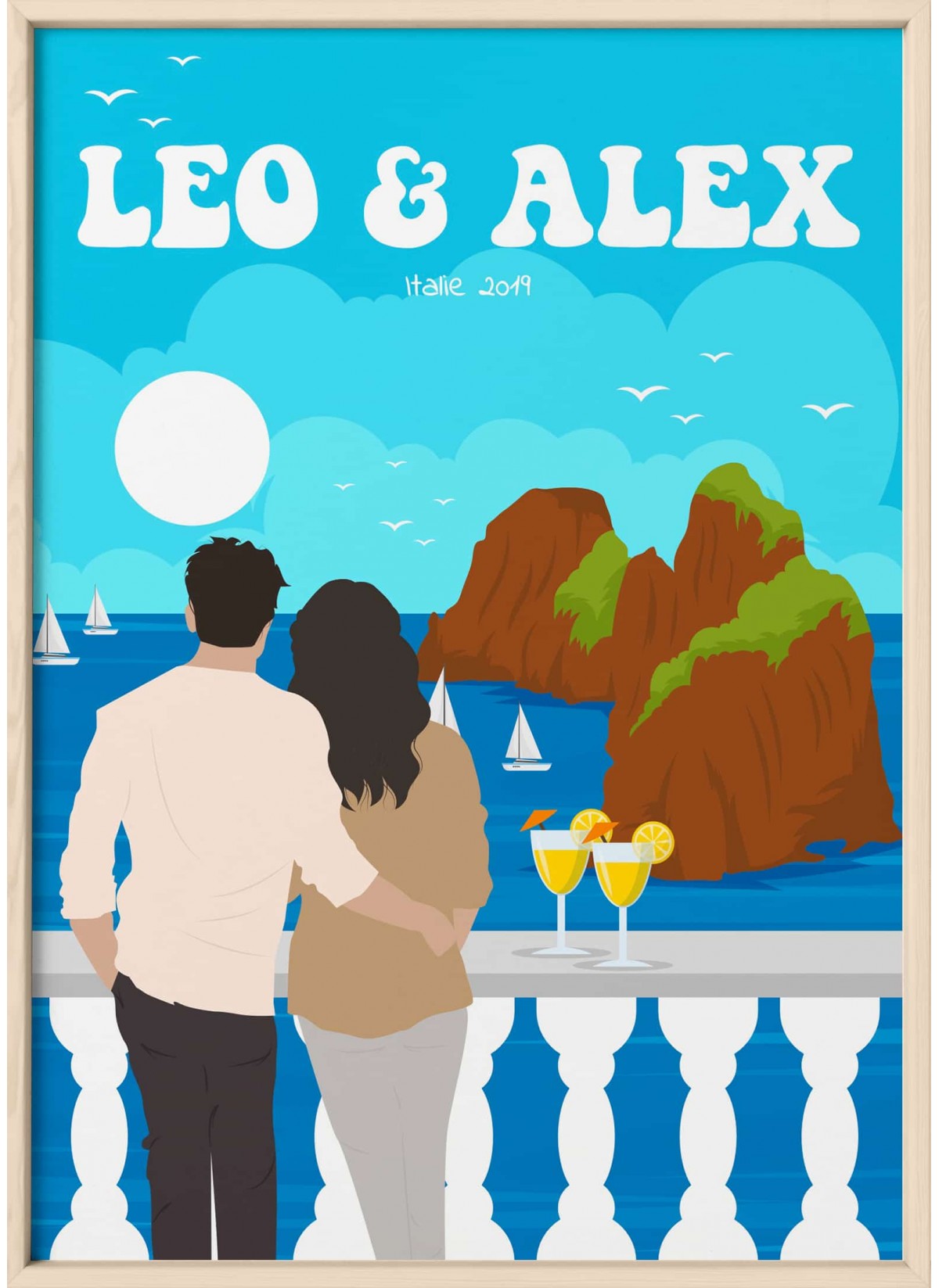 Affiche à Personnaliser - Couple de dos devant un paysage - Personnages et Texte Modifiables