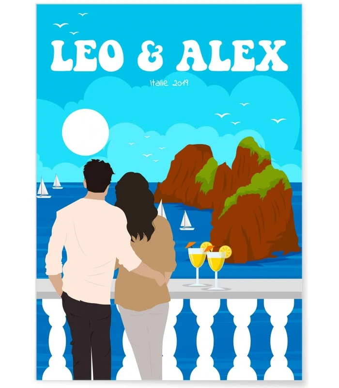 Affiche à Personnaliser - Couple de dos devant un paysage - Personnages et Texte Modifiables