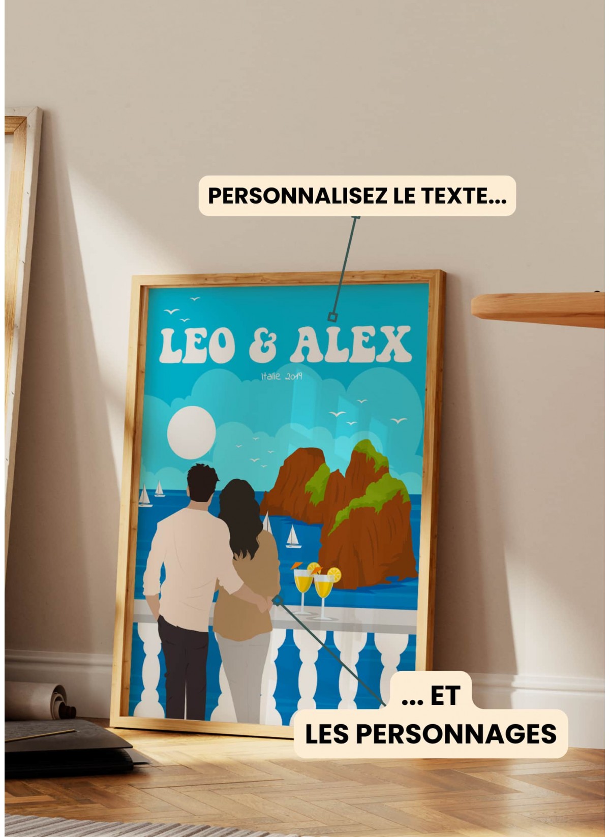 Affiche à Personnaliser - Couple de dos devant un paysage - Personnages et Texte Modifiables