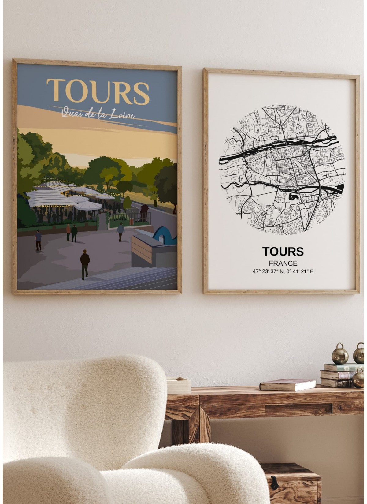 Affiche vintage ville Tours - Quai de la Loire