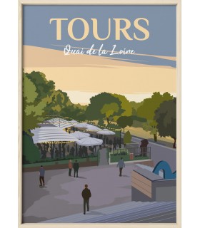 Affiche vintage ville Tours - Quai de la Loire