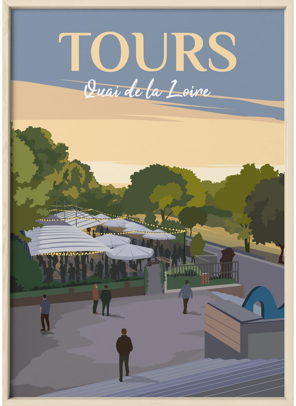 Affiche vintage ville Tours - Quai de la Loire