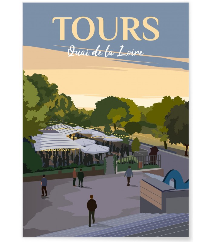 Affiche vintage ville Tours - Quai de la Loire