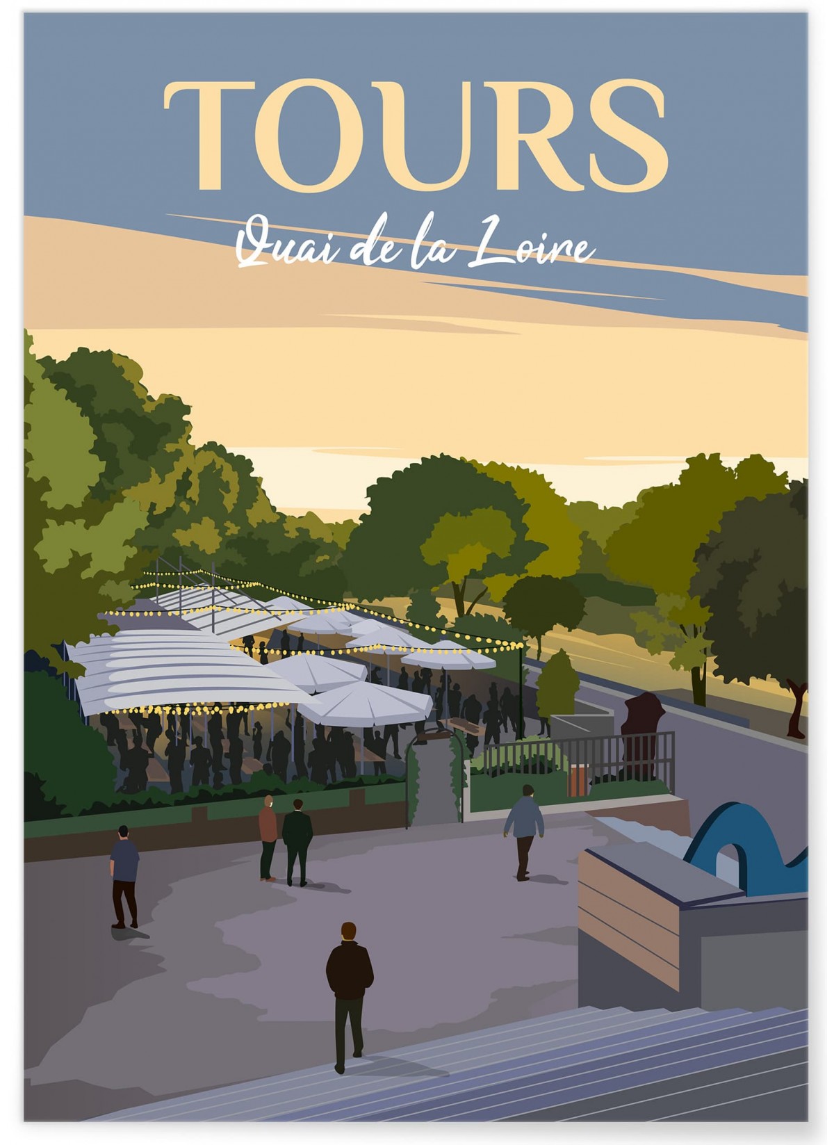 Affiche vintage ville Tours - Quai de la Loire