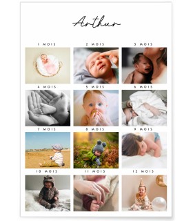 Affiche Personnalisée "Mes 12 Premiers Mois" – Immortalisez la Première Année de Bébé