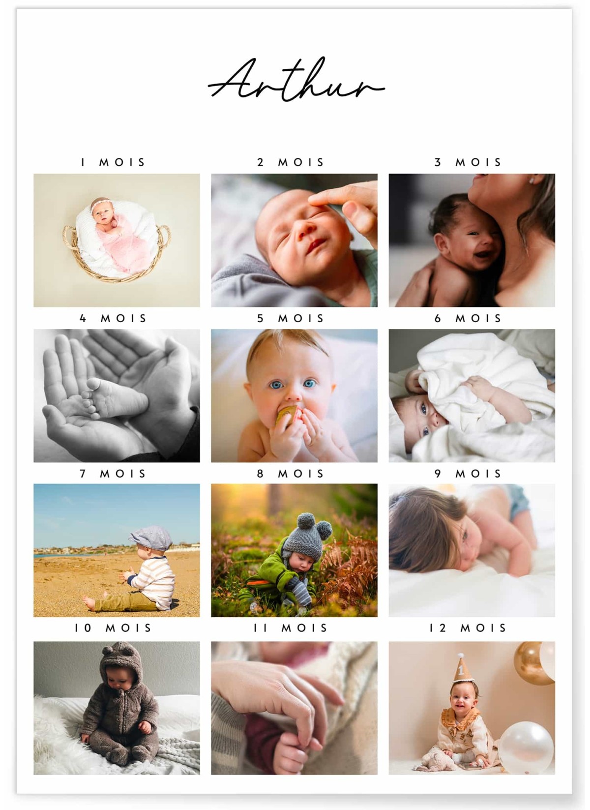 Affiche Personnalisée "Mes 12 Premiers Mois" – Immortalisez la Première Année de Bébé