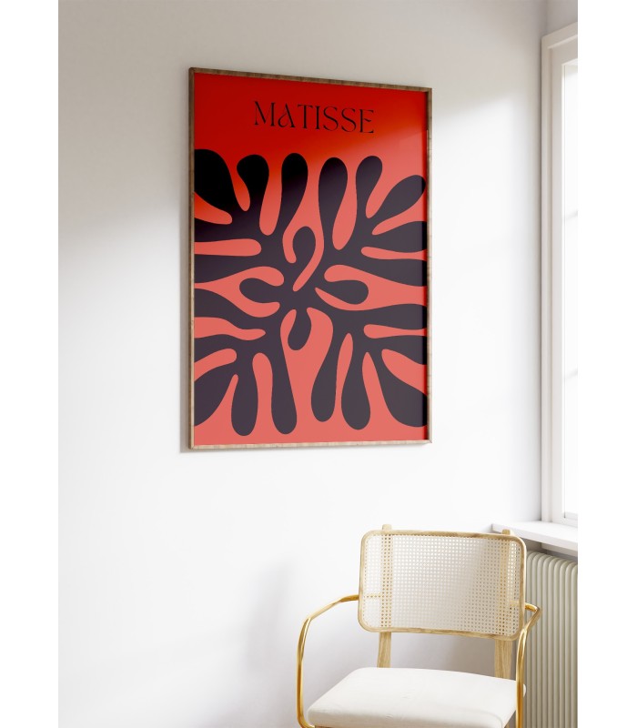 Affiche Matisse minimaliste – Motif organique noir et rouge