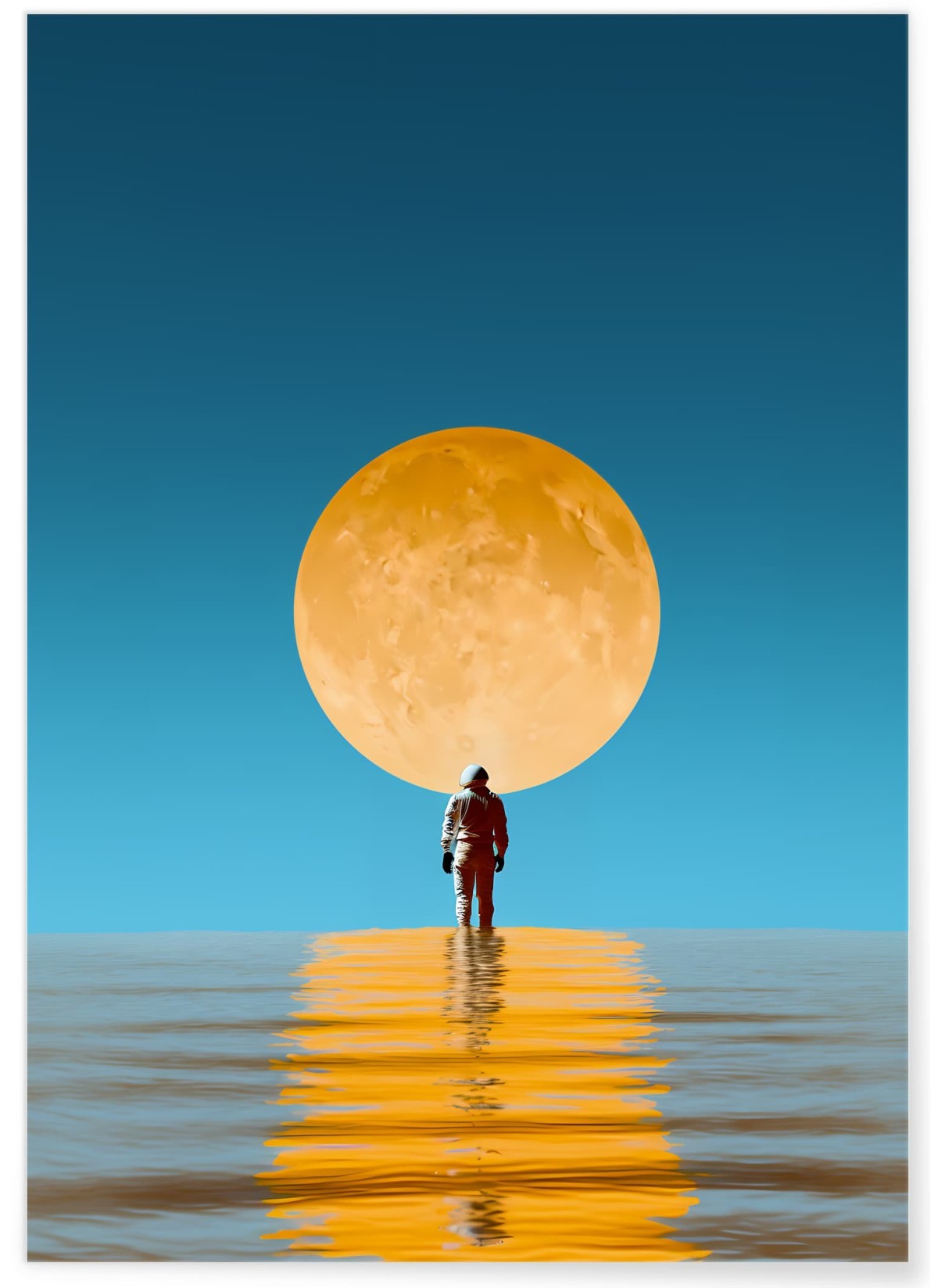 Affiche Astronaute face à la Lune Dorée