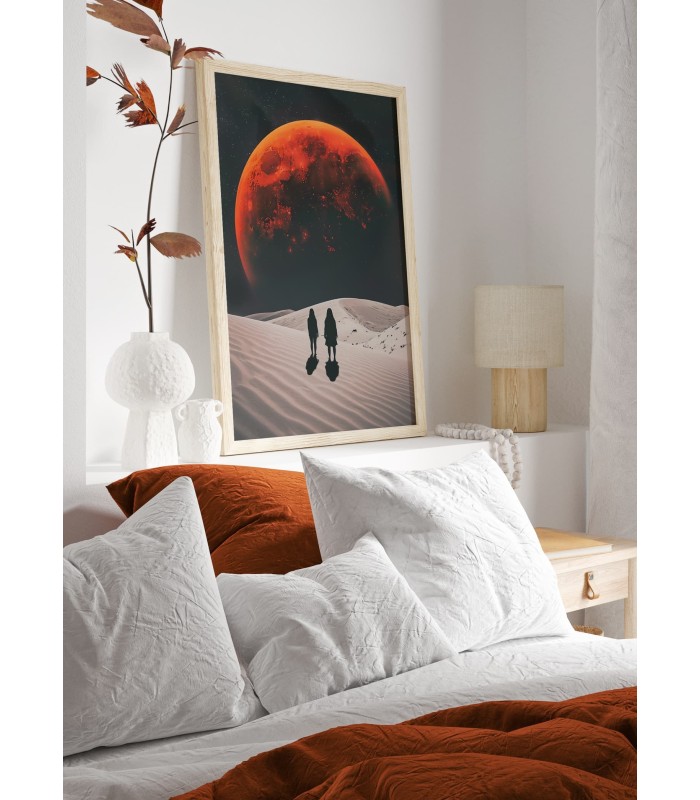 Affiche Deux Silhouettes et Lune Rouge