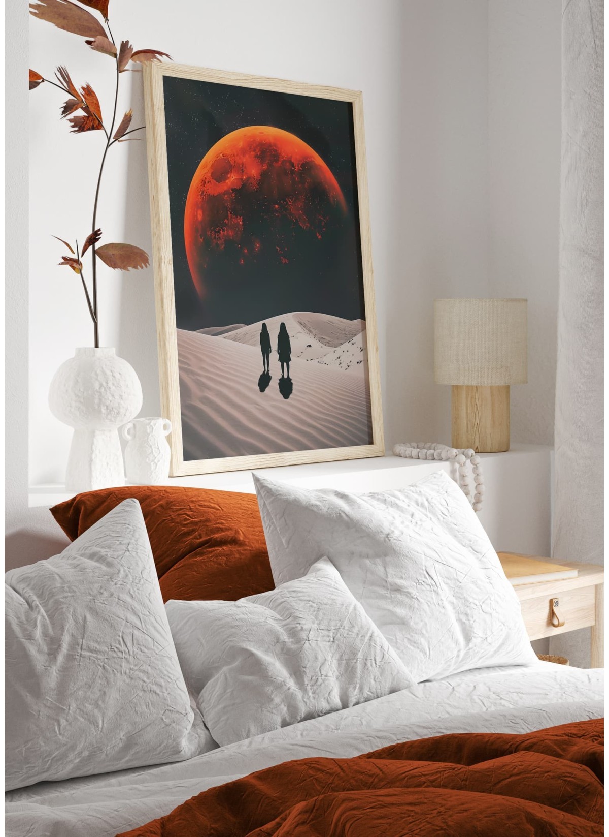 Affiche Deux Silhouettes et Lune Rouge