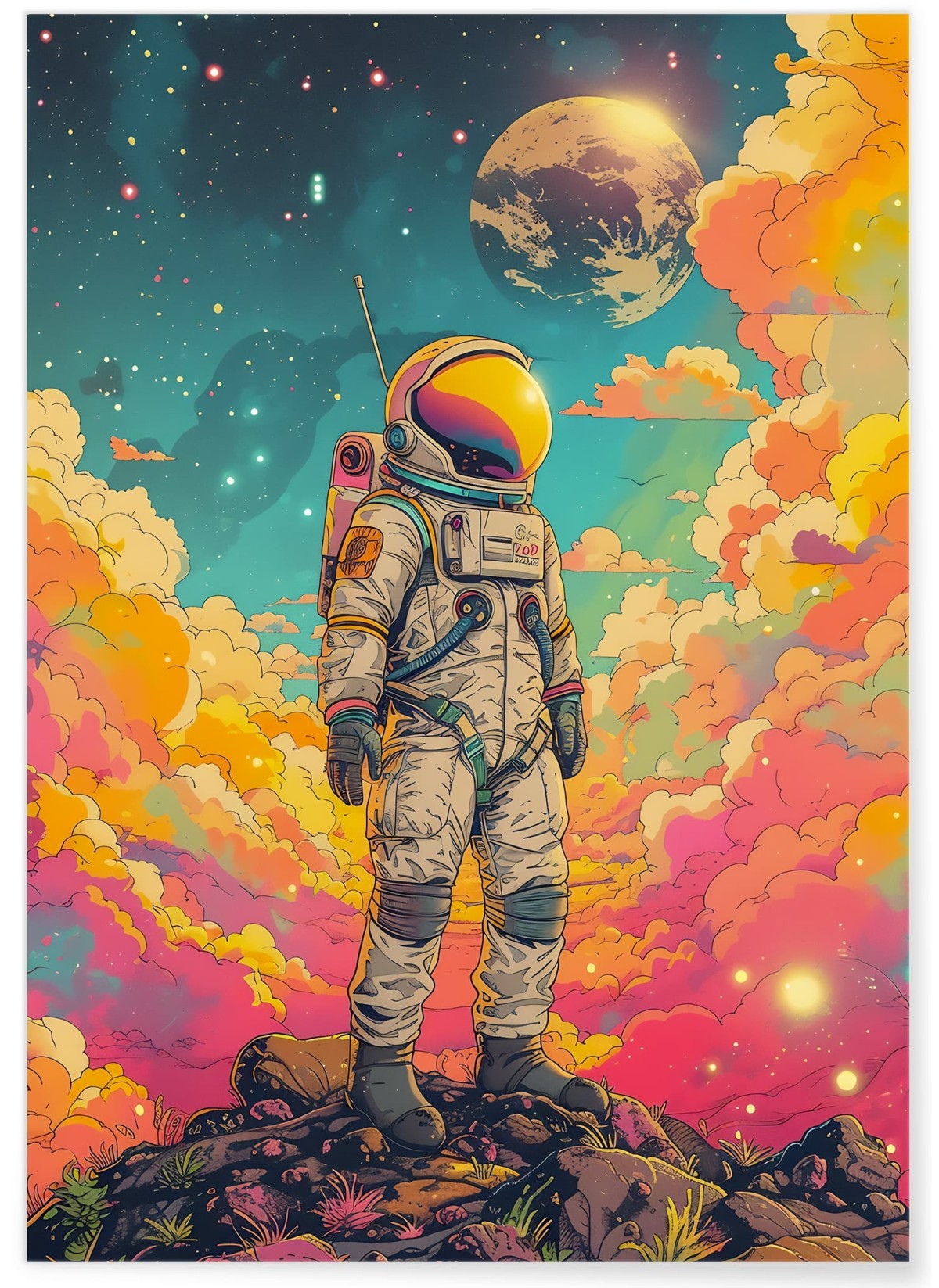 Affiche Astronaute Vintage et Planètes