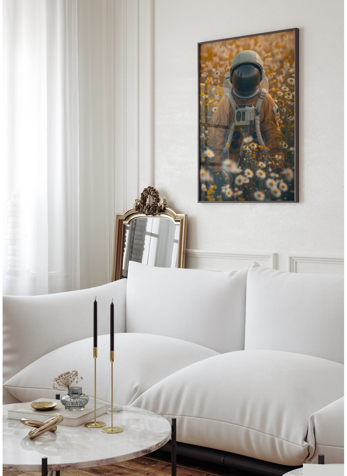 Affiche Astronaute dans un Champ de Fleurs
