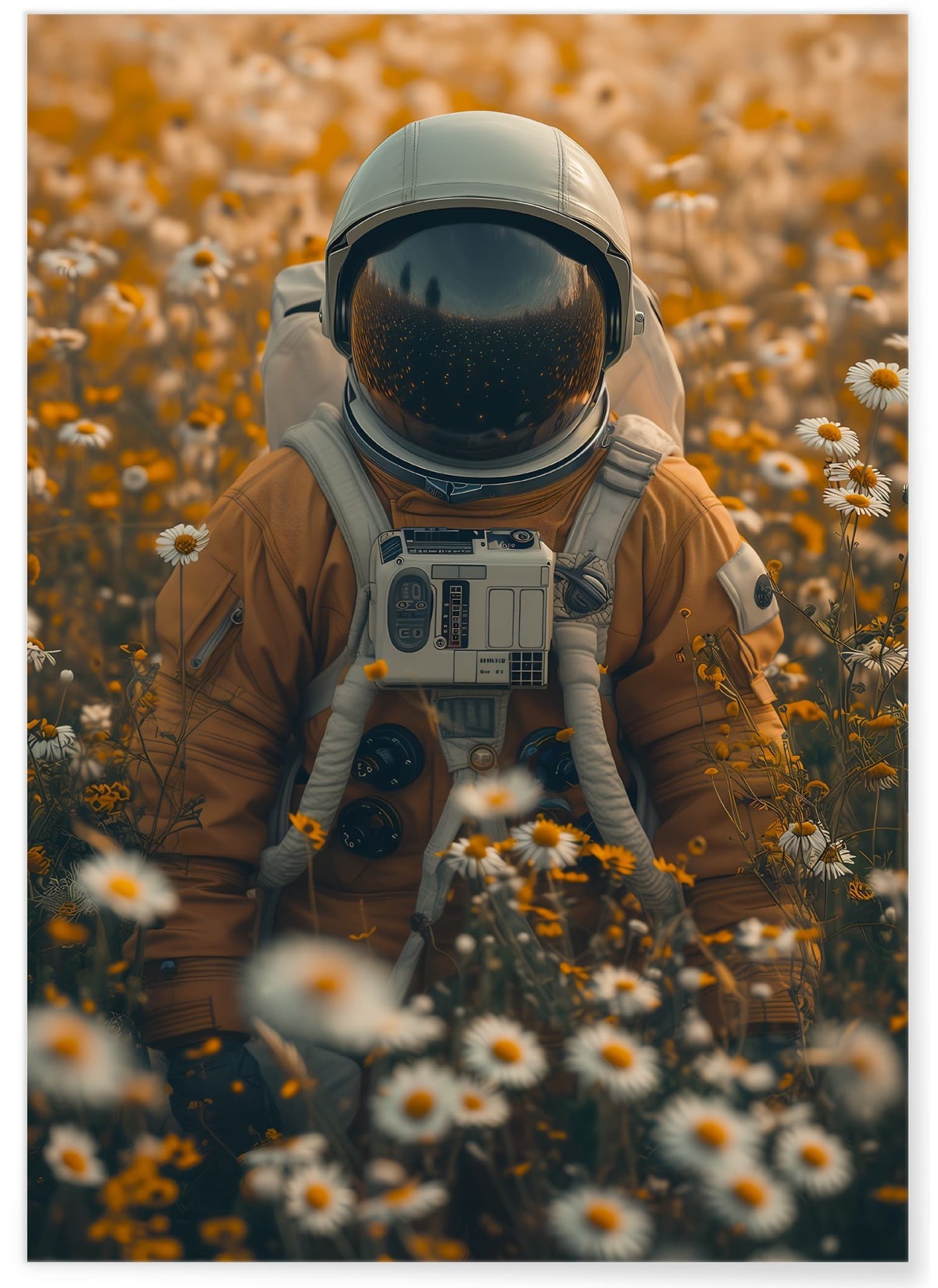 Affiche Astronaute dans un Champ de Fleurs