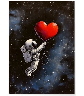 Affiche Astronaute et Ballon en Coeur