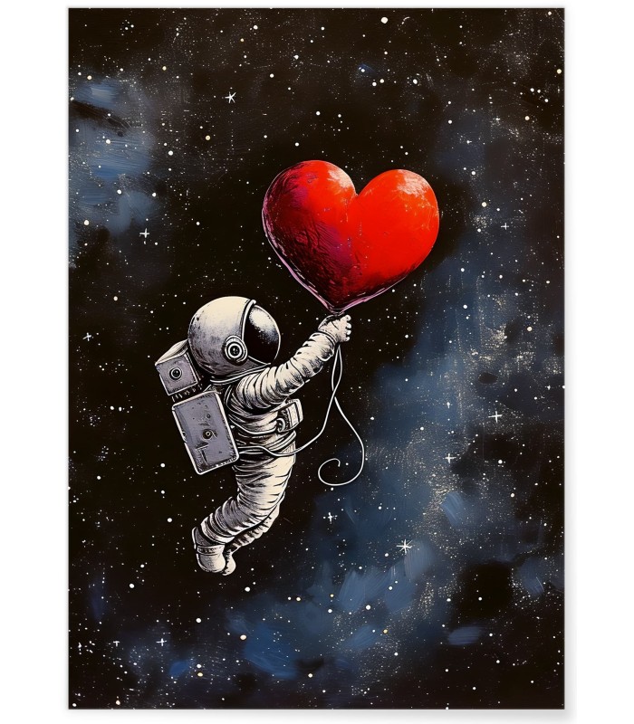 Affiche Astronaute et Ballon en Coeur