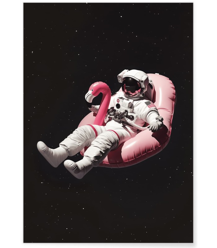 Affiche Astronaute sur Bouée Flamant Rose