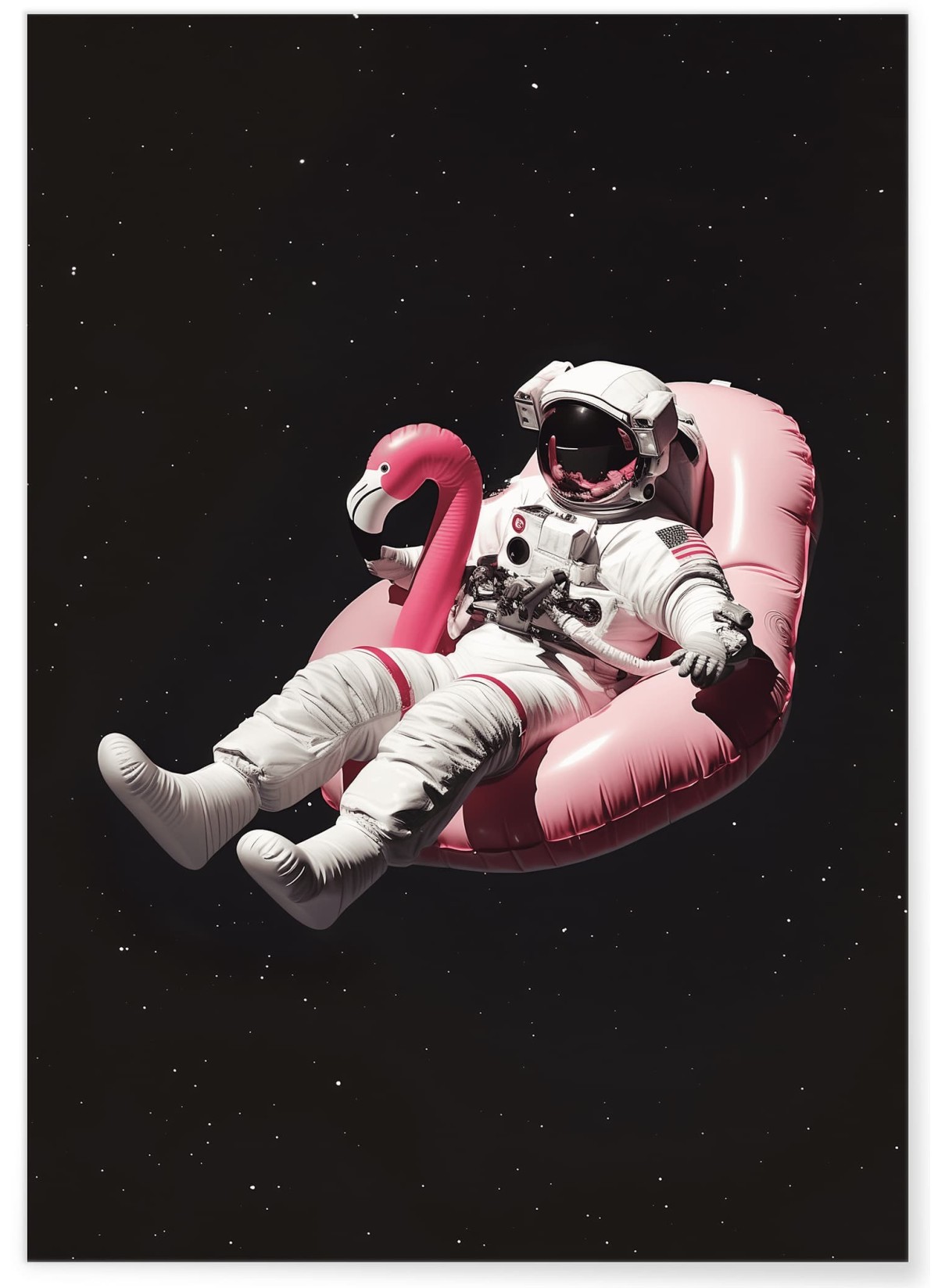 Affiche Astronaute sur Bouée Flamant Rose