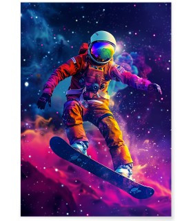 Affiche Astronaute en Snowboard Cosmique