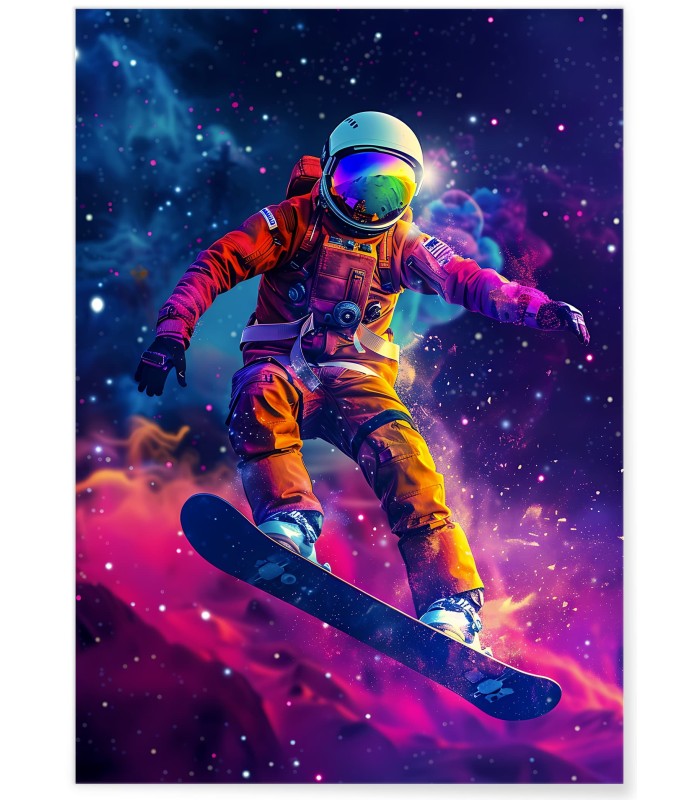 Affiche Astronaute en Snowboard Cosmique