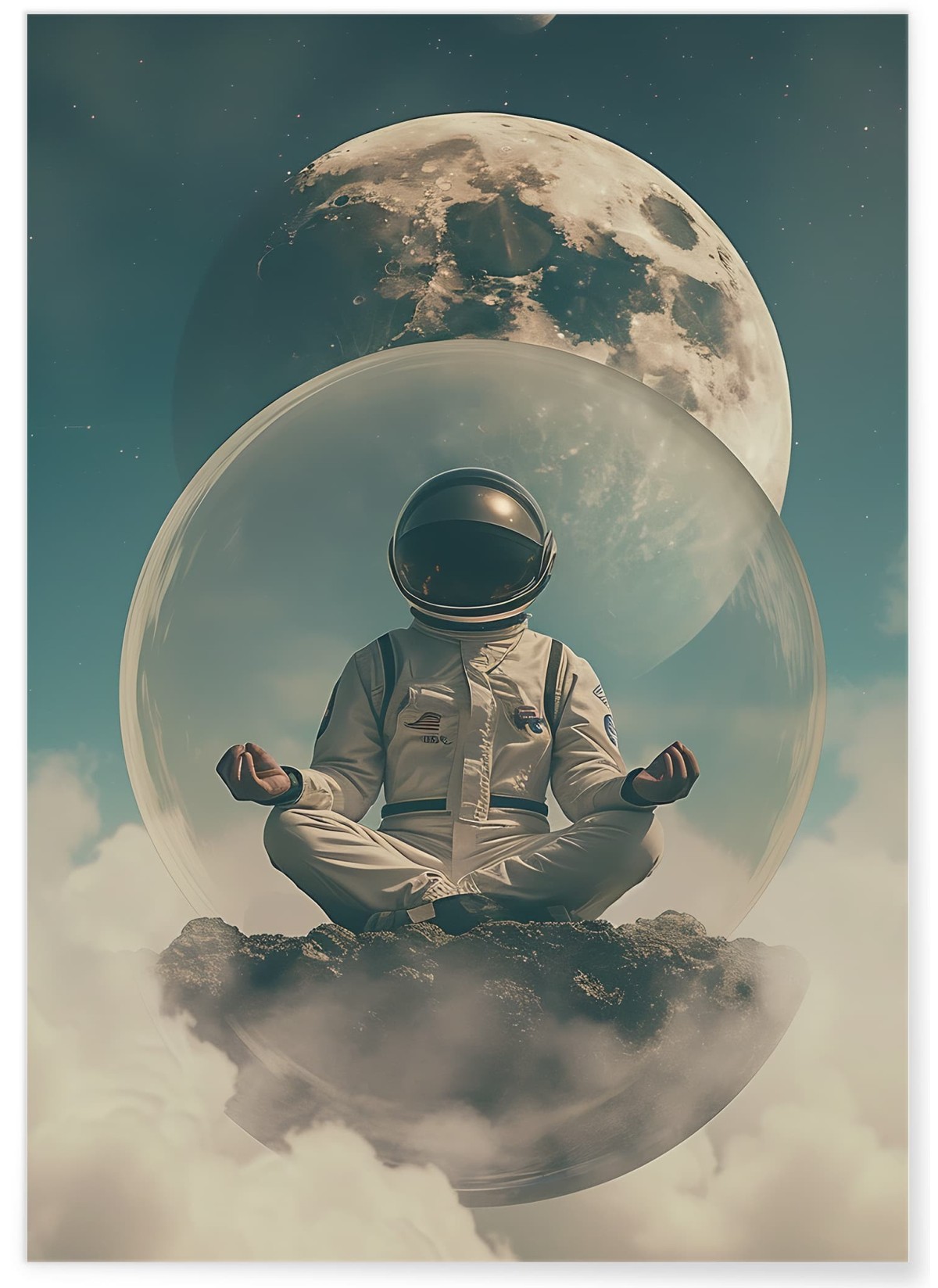 Affiche Astronaute Méditant dans l'Espace
