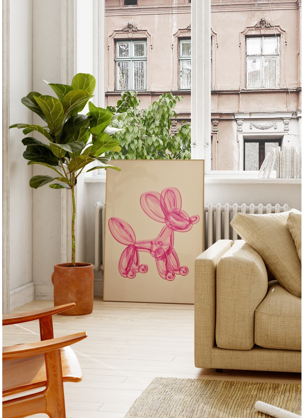 Affiche Ballon Chien Rose