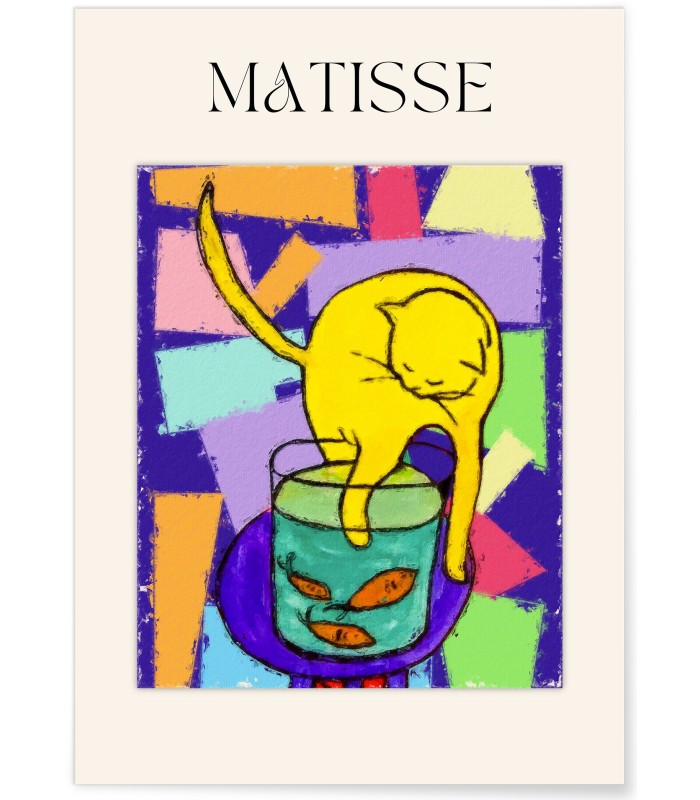 Affiche Matisse - Chat Curieux et Poissons