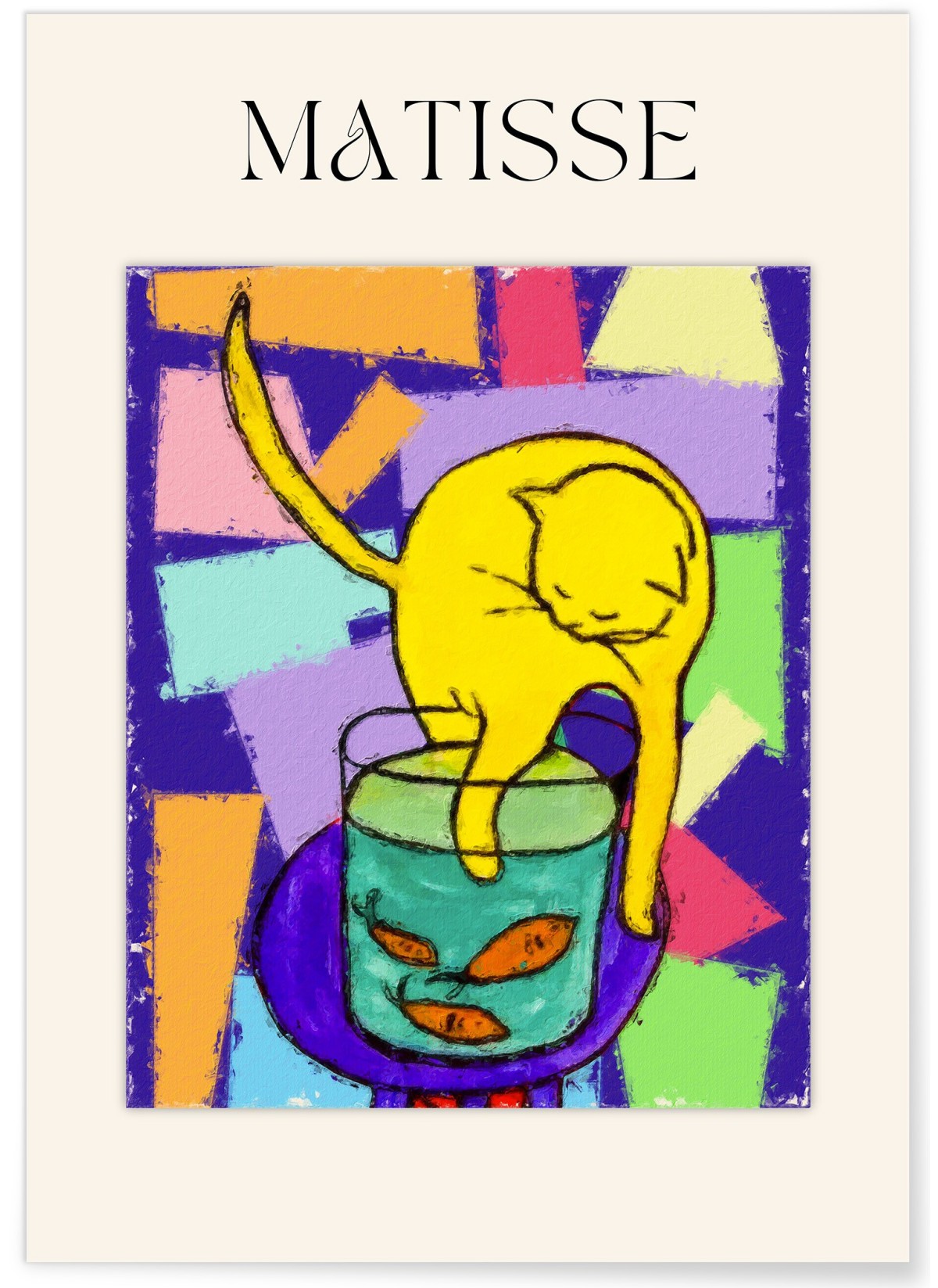 Affiche Matisse - Chat Curieux et Poissons