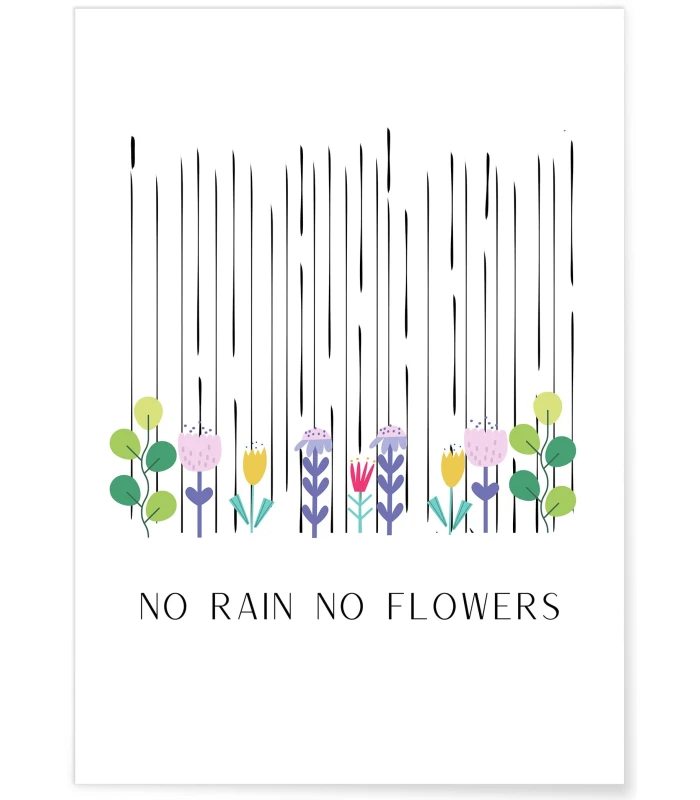 Affiche Motivation No Rain No Flowers