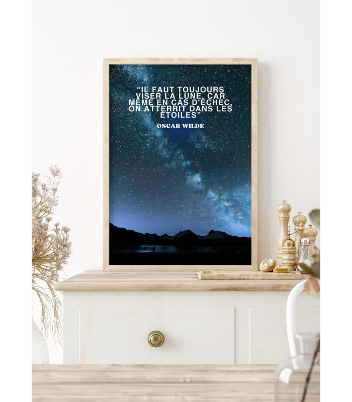 Affiche Motivation Viser la Lune - Oscar Wilde