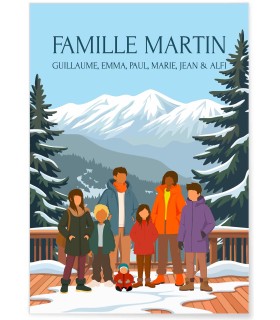 Affiche Famille au ski à personnaliser – Transformez votre famille en Illustration