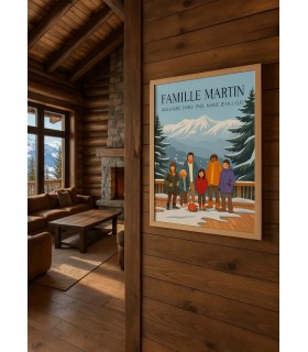 Affiche Famille au ski à personnaliser