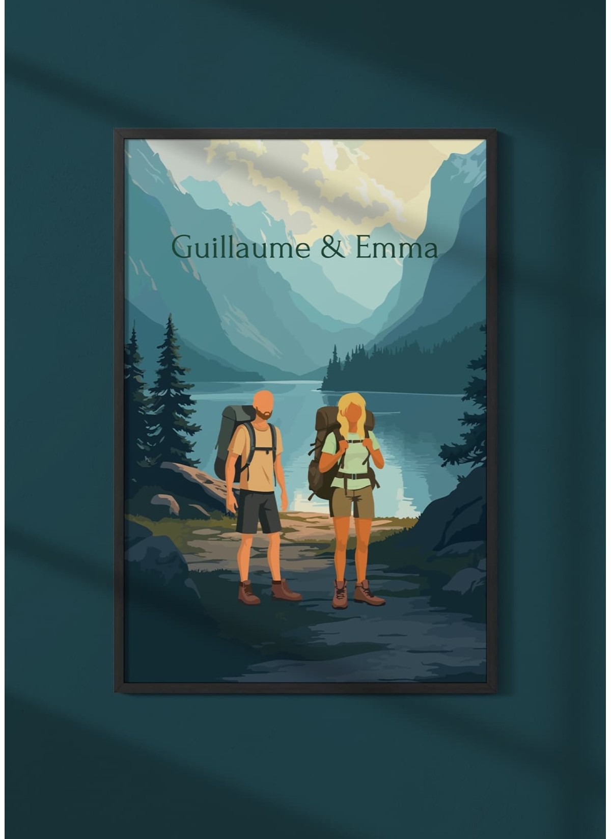 Affiche Couple Randonnée Personnalisée – Gravissez les Sommets de l’Amour ! 🥾⛰️