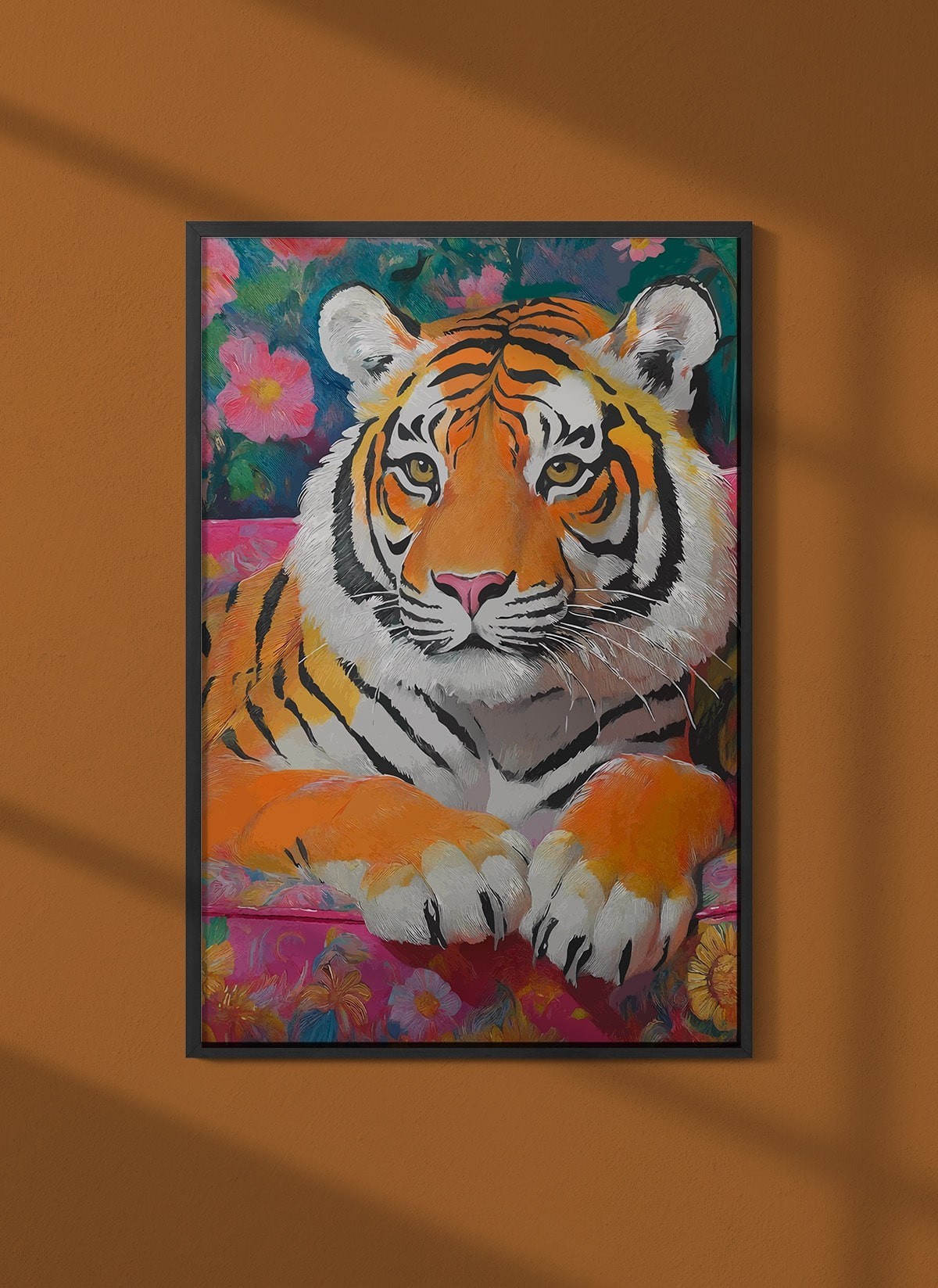 Affiche Tigre canapé fleuri