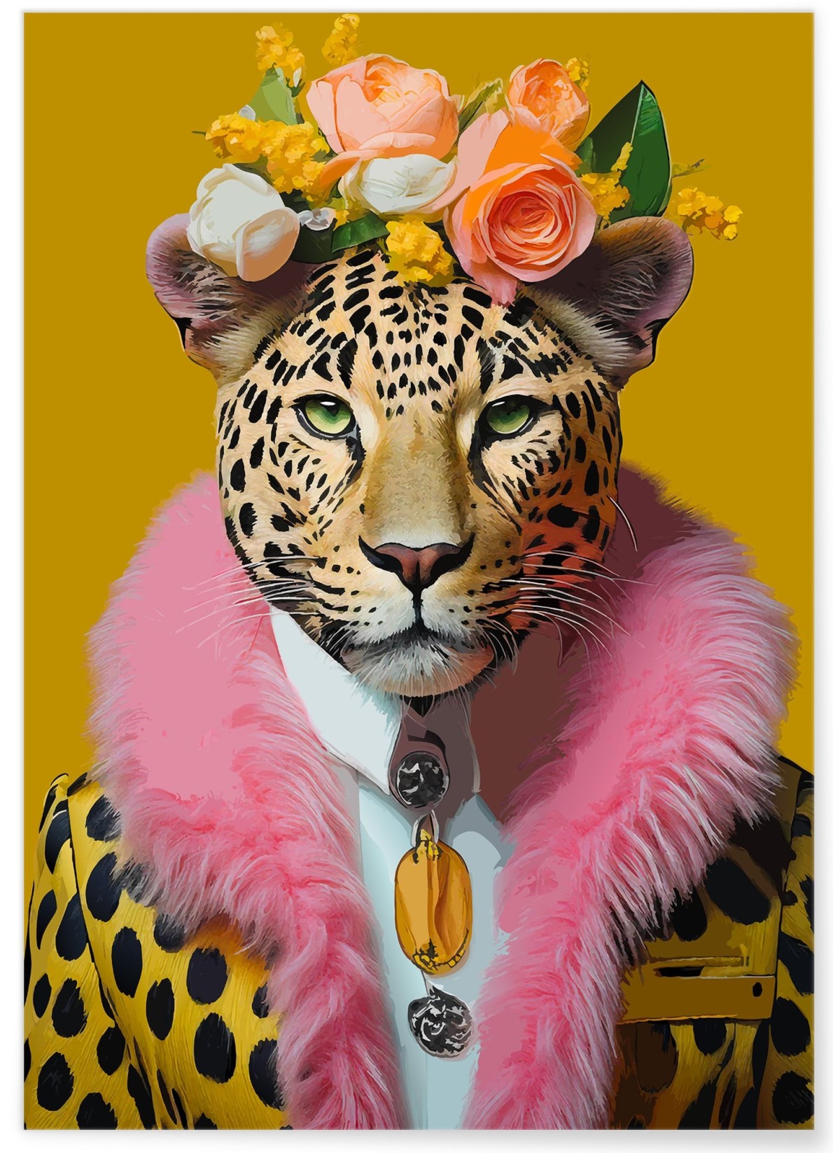 Affiche Léopard chic fleuri