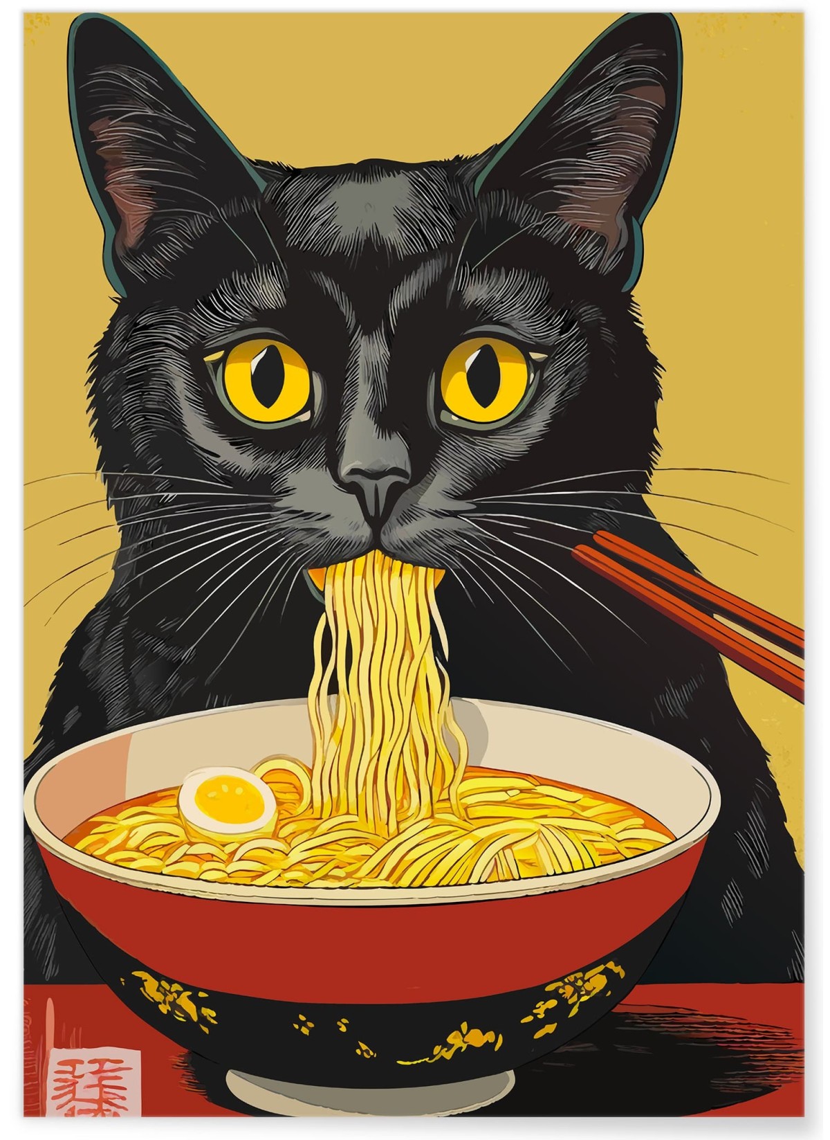 Affiche Chat ramen japonais