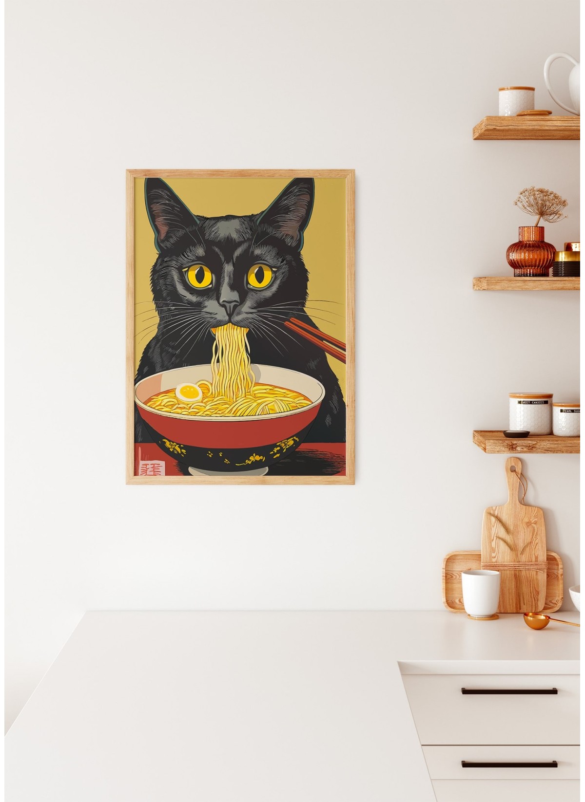 Affiche Chat ramen japonais