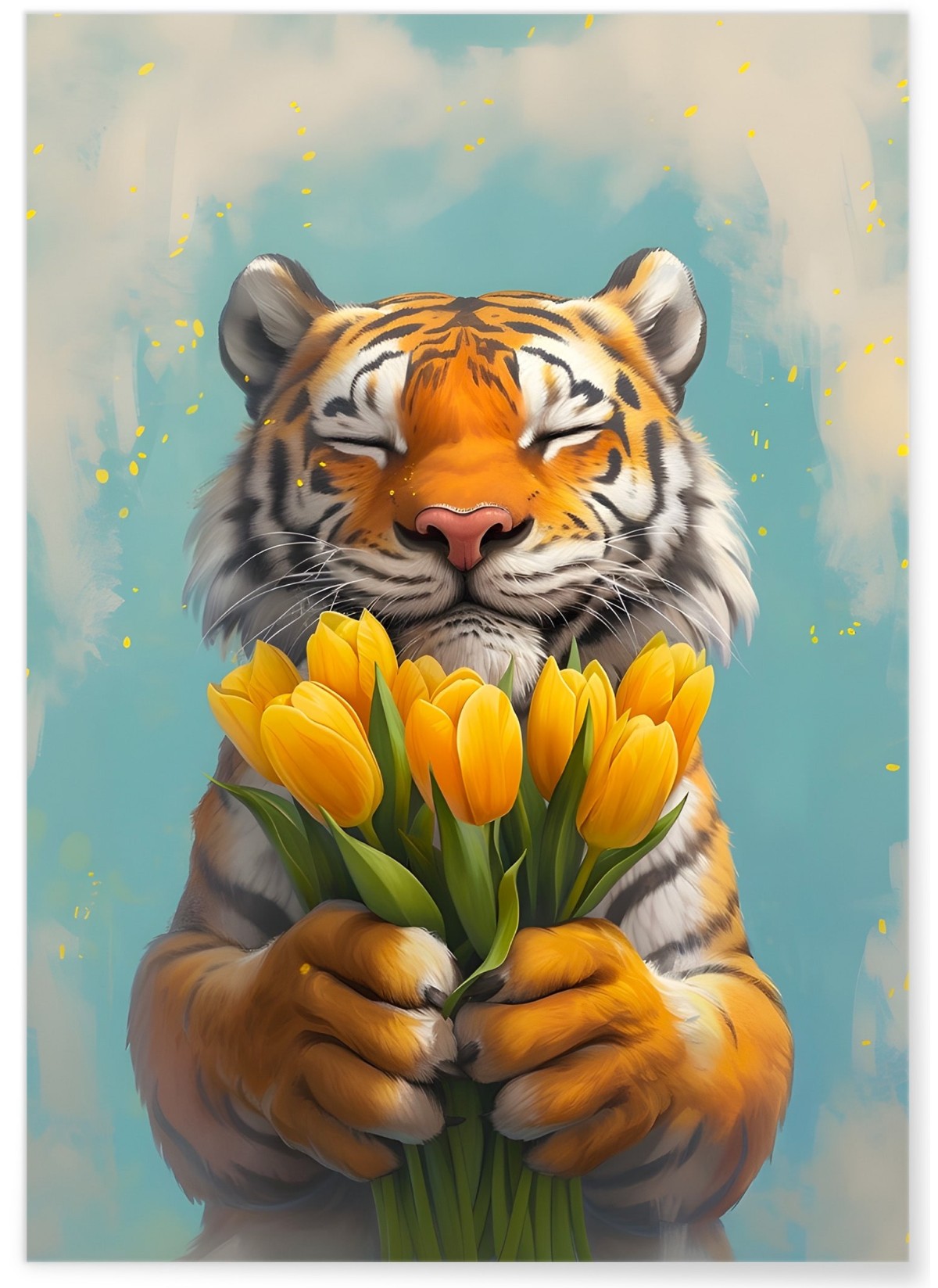 Affiche Tigre fleurs jaunes