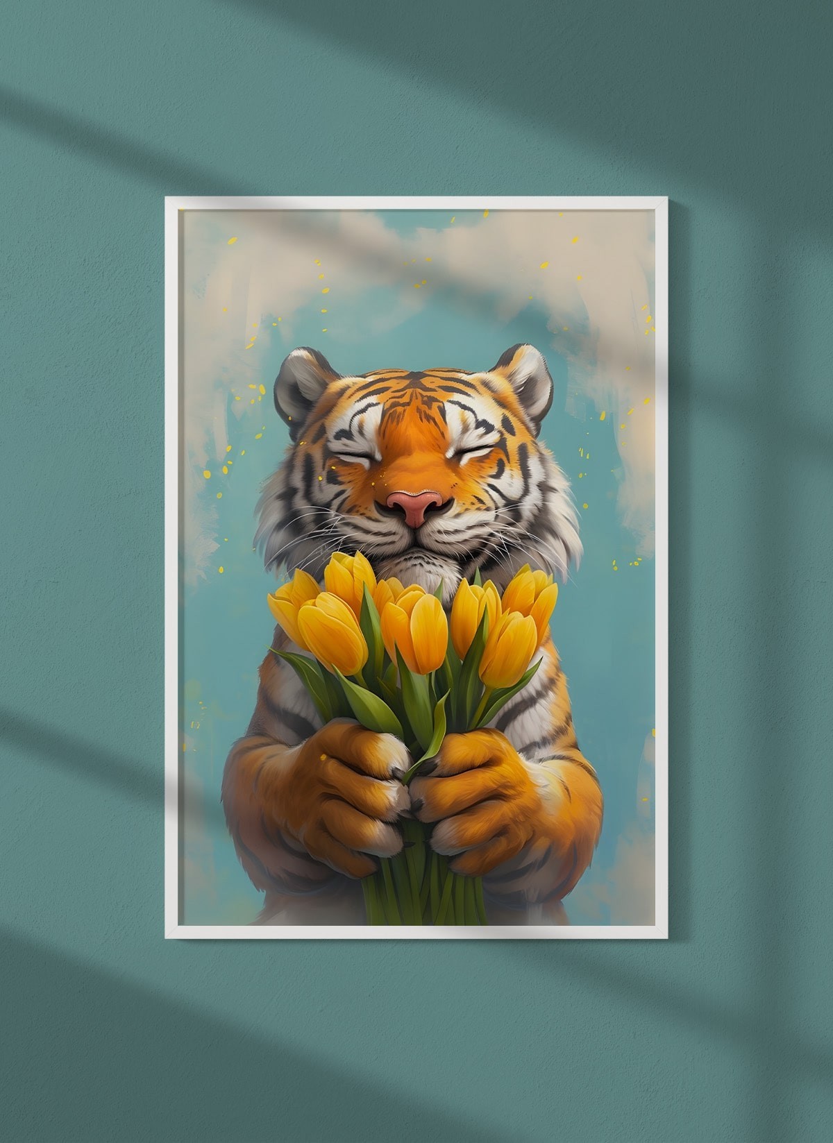 Affiche Tigre fleurs jaunes