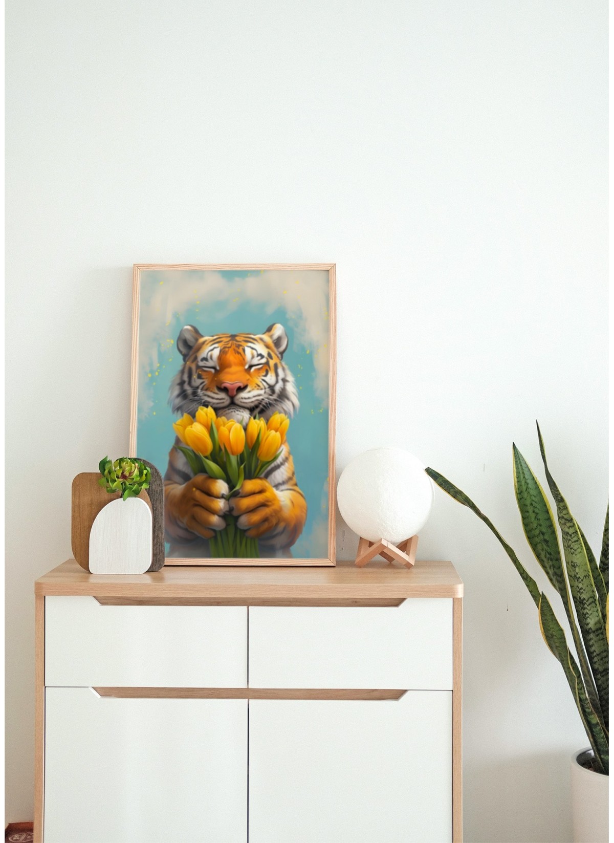 Affiche Tigre fleurs jaunes