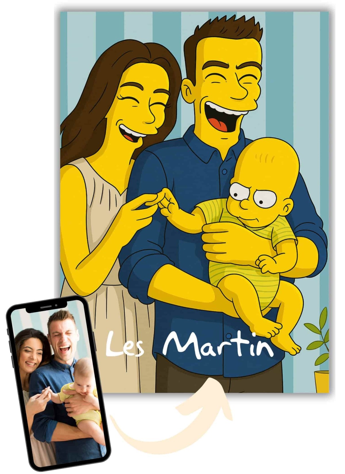 Affiche Cartoon Personnalisée (IA) – Votre portrait en style cartoon jaune | LAFFICHERIE