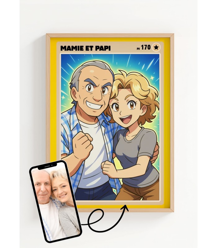 Affiche Carte de Collection Personnalisée | Portrait Manga Grands-parents | LAFFICHERIE