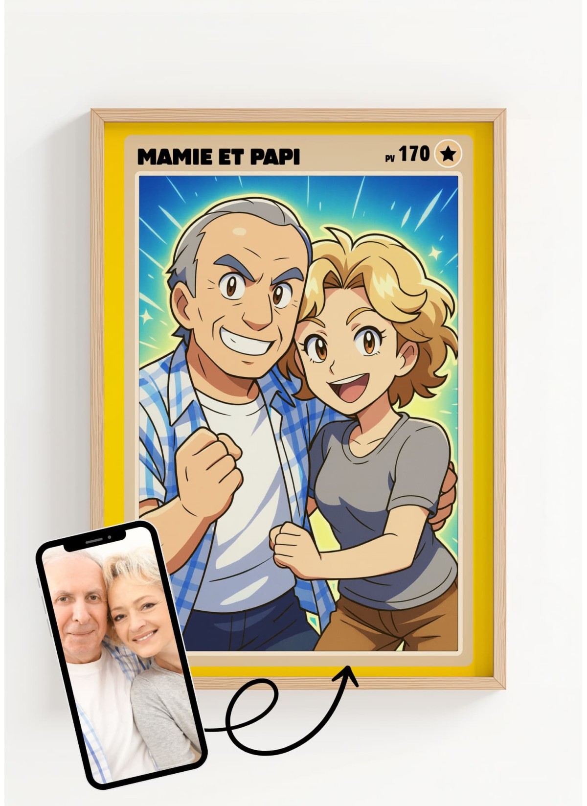 Affiche Carte de Collection Personnalisée | Portrait Manga Grands-parents | LAFFICHERIE