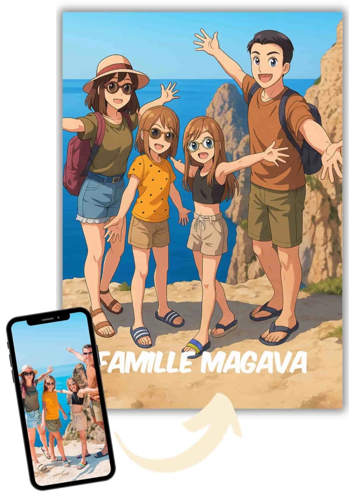 Affiche Manga Personnalisée – Votre photo transformé en personnage manga avec IA┃Grands-parents| LAFFICHERIE