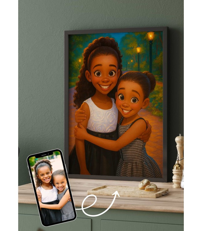 Affiche Style Animation 2 Personnalisée – Portrait magique par IA pour frère et soeur| LAFFICHERIE