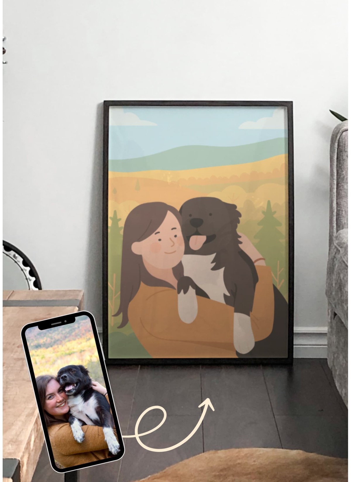 Affiche Illustration minimaliste personnalisée pour animaux | L’AFFICHERIE