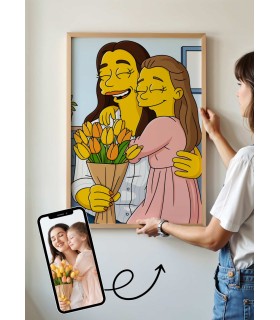 Affiche Cartoon Personnalisée (IA) – Votre portrait en style cartoon jaune pour maman | LAFFICHERIE