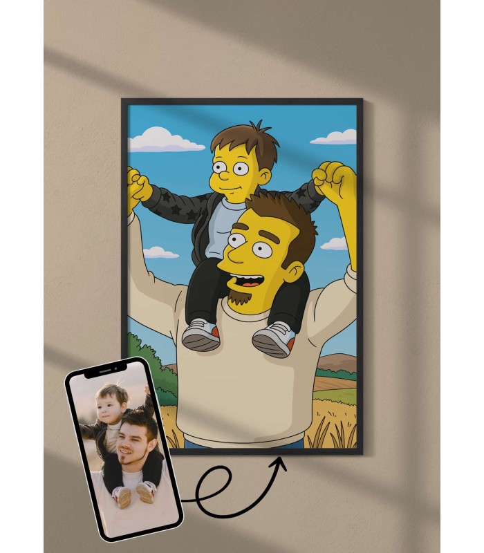 Affiche Cartoon Personnalisée (IA) – Votre portrait en style cartoon jaune pour papa | LAFFICHERIE